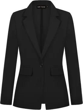 Womens Blazer One Button Jacket Suits Notched Lapel Casual Work Office Long Sleeve Blazer with Pockets