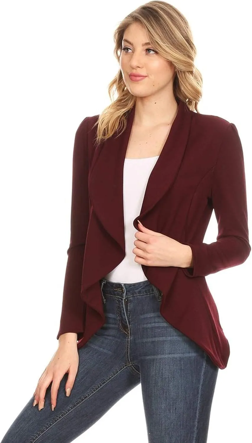 Women's Classic Casual Work Draped Open Front Blazer