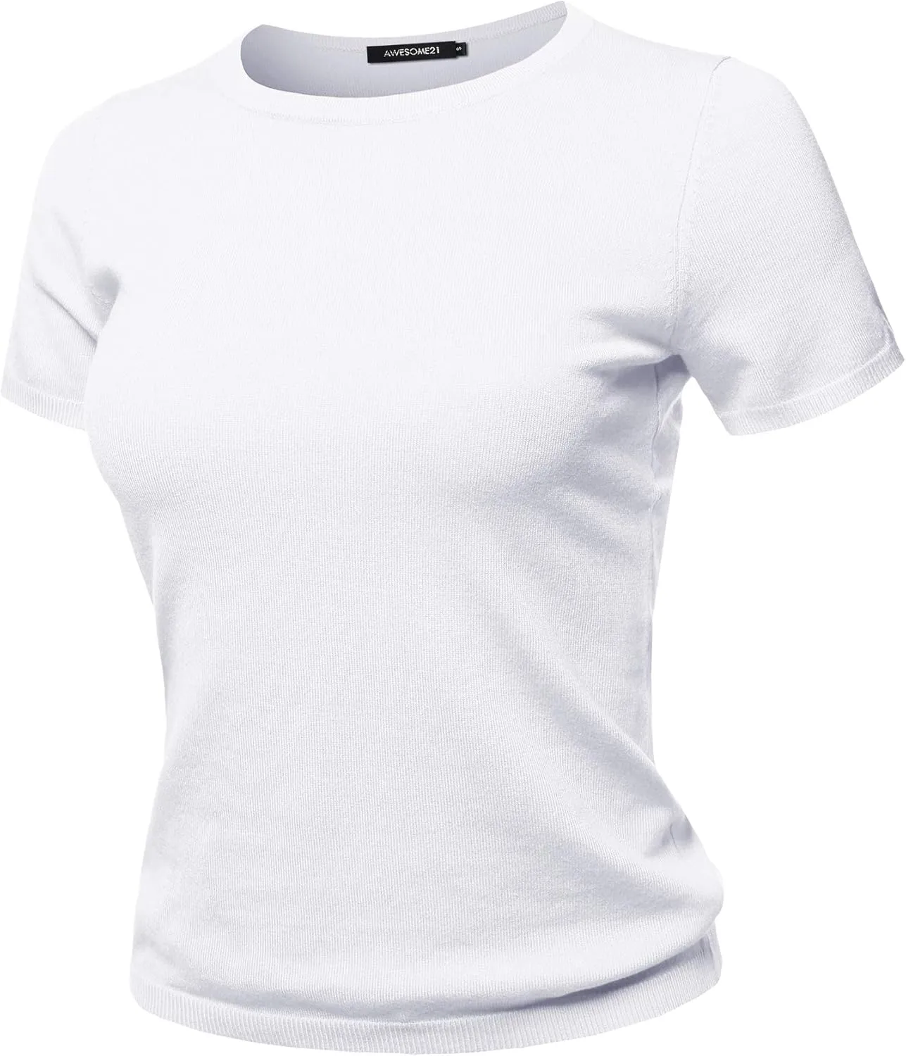 Women's Classic Solid Round Neck Short Sleeve Viscose Knit Sweater Top