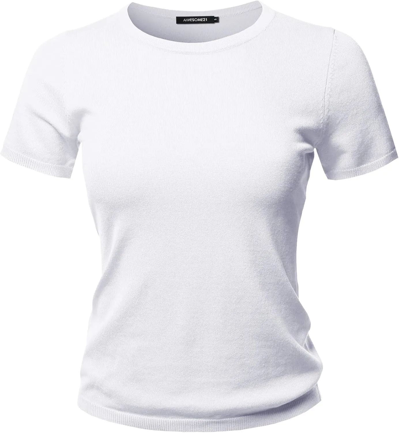 Women's Classic Solid Round Neck Short Sleeve Viscose Knit Sweater Top