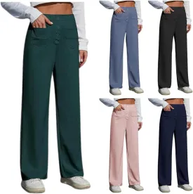 Women's High Waisted Straight Leg Pants Stretch Business Casual Trousers with Multiple Pockets Comfort Fit Travel