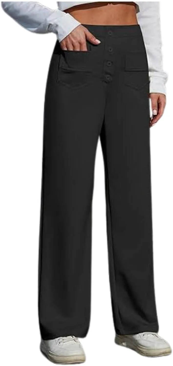 Women's High Waisted Straight Leg Pants Stretch Business Casual Trousers with Multiple Pockets Comfort Fit Travel