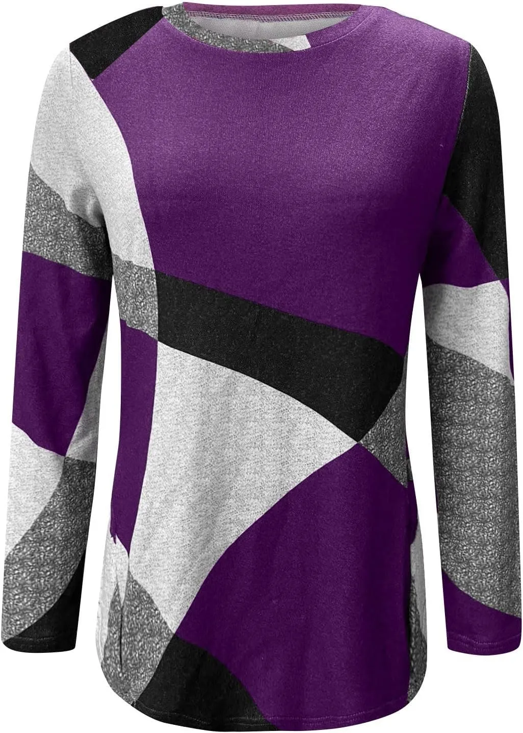 Womens Long Sleeve Tops Casual Women's Long Sleeve Crewneck Trendy Fleece Contrast Loose Fitting Casual Tunic Top Blouse