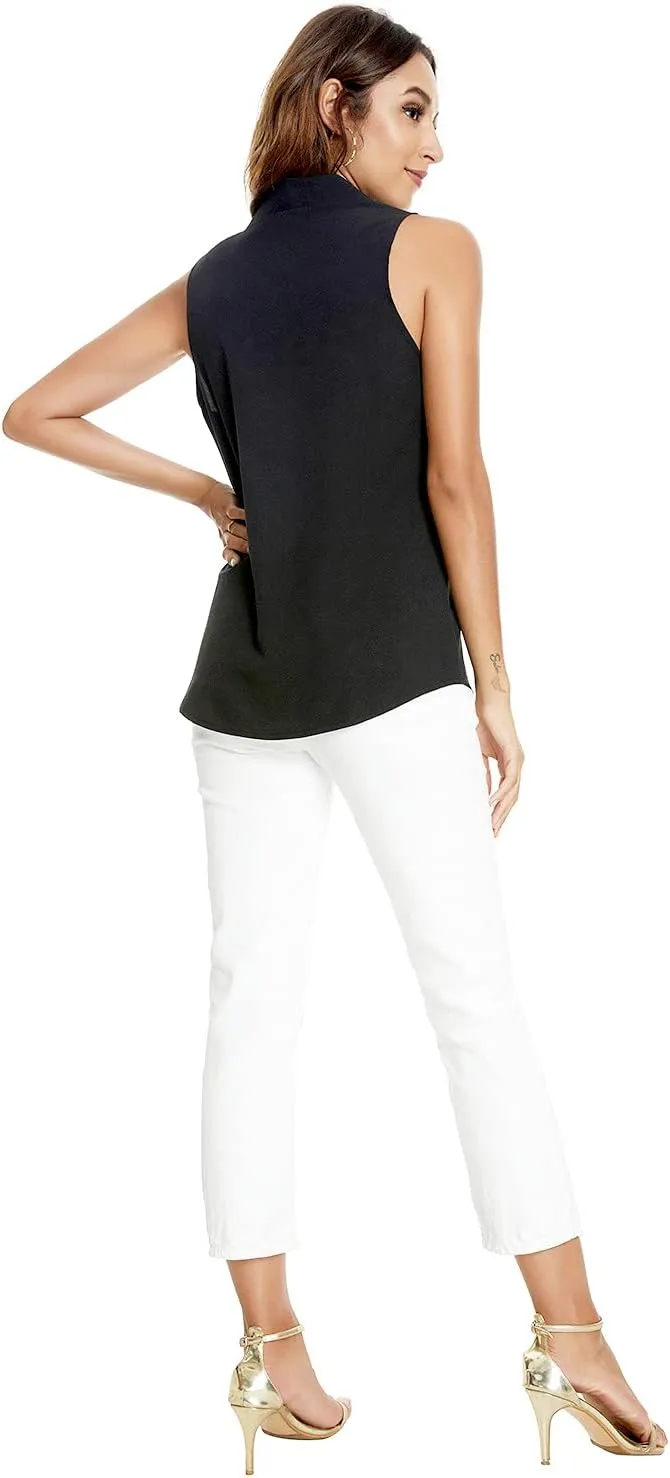 Womens Sleeveless Button Down Shirt Blouse Office Work Casual Classic Collar Shirts