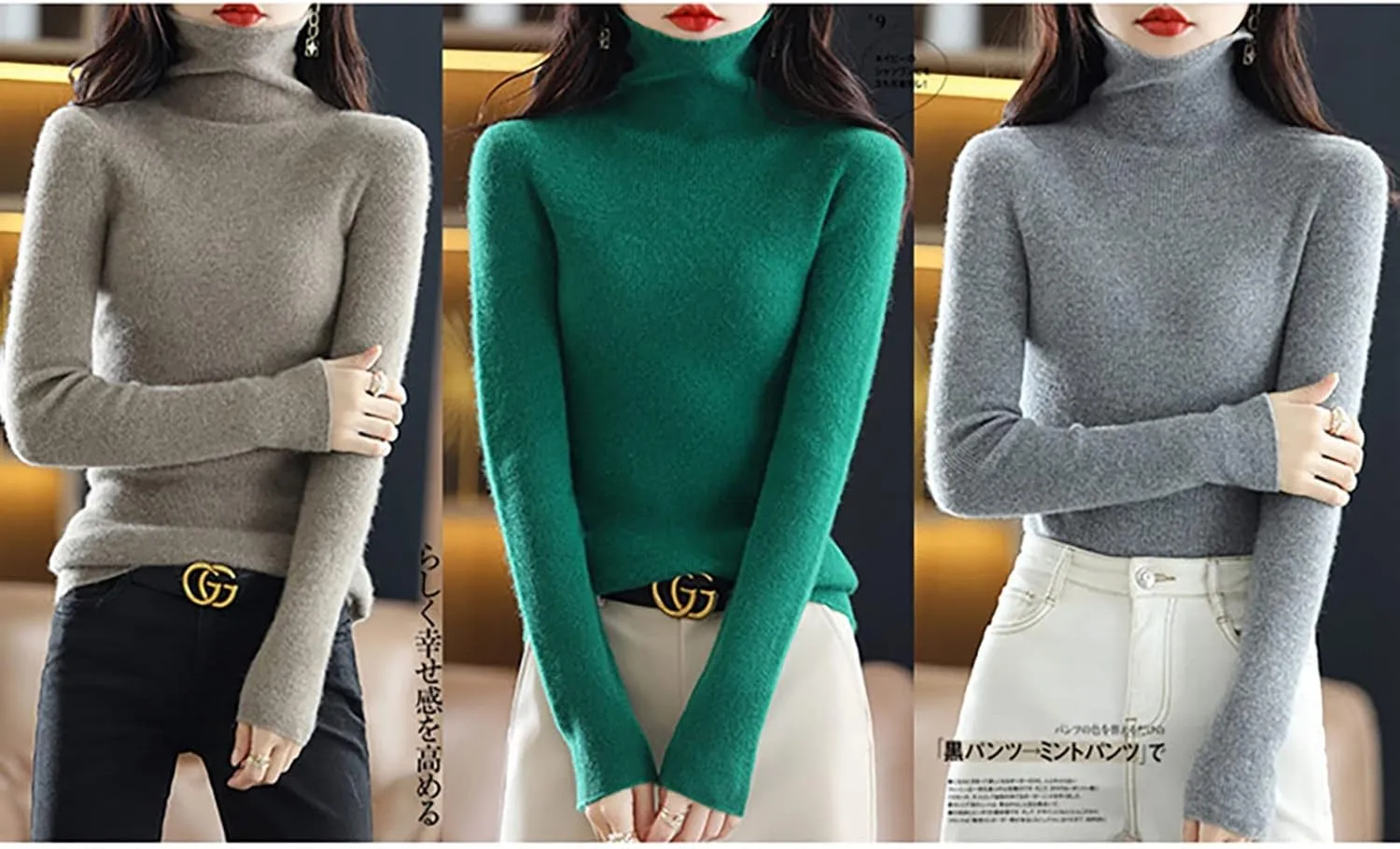 Women's Turtleneck 100% Wool Sweater Fall Winter Long Sleeve Warm Soft Knitted Pullover (Color : Raw Velvet Apricot, Size : X-Large)
