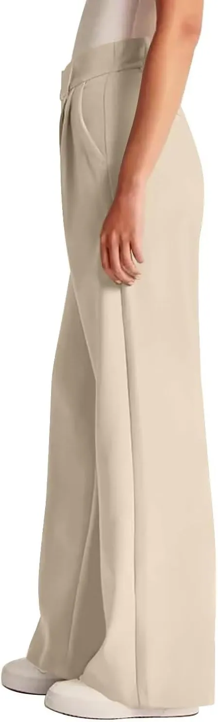 Women's Wide Leg Formal Pants Elastic Waist Business Casual Suit Pants with Pockets Fashion Trousers