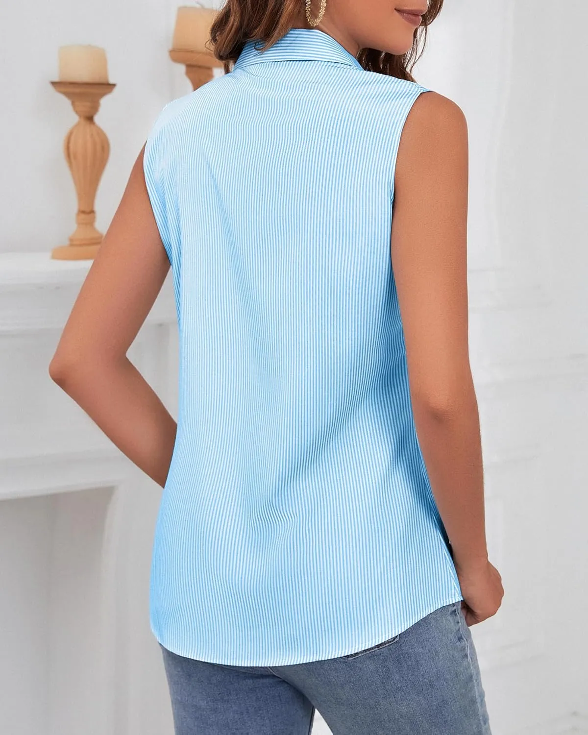 Wrinkle Free Womens Sleeveless Button Down Shirts for Women Stretch Business Office Formal Work Blouses Tops