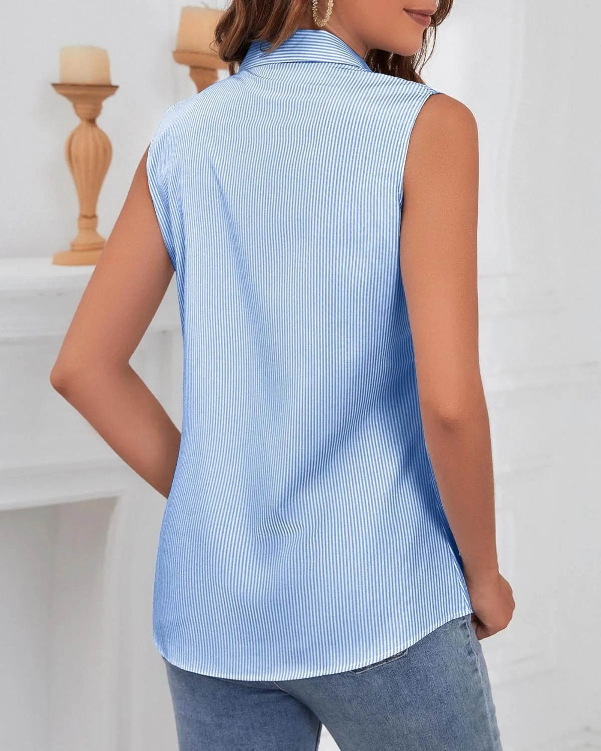Wrinkle Free Womens Sleeveless Button Down Shirts for Women Stretch Business Office Formal Work Blouses Tops