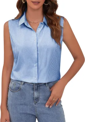 Wrinkle Free Womens Sleeveless Button Down Shirts for Women Stretch Business Office Formal Work Blouses Tops