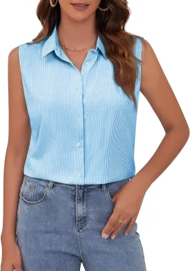 Wrinkle Free Womens Sleeveless Button Down Shirts for Women Stretch Business Office Formal Work Blouses Tops
