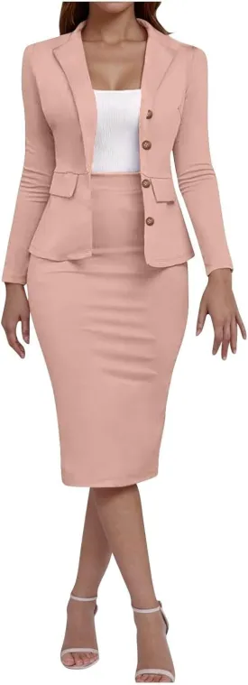 ZEFOTIM Pant/Skirt Suits for Women Dressy Wedding Blazer Solid Color Short/Long Sleeve 2 Piece Jackets