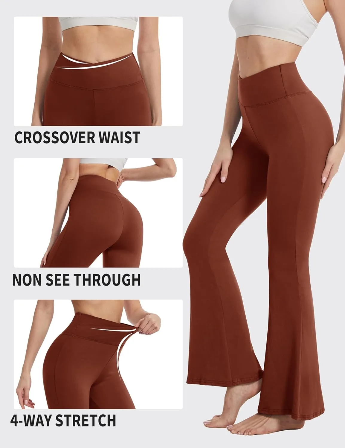 ZOOSIXX Black Flare Yoga Pants for Women, Crossover Soft Bootcut Leggings